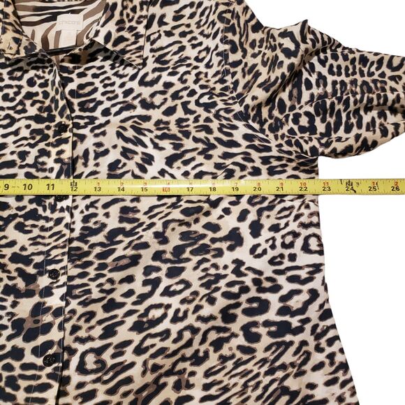 Chico's Sz 3 LS Button Up Animal Cheetah Zebra Print 100% Cotton Blouse - Picture 6 of 10